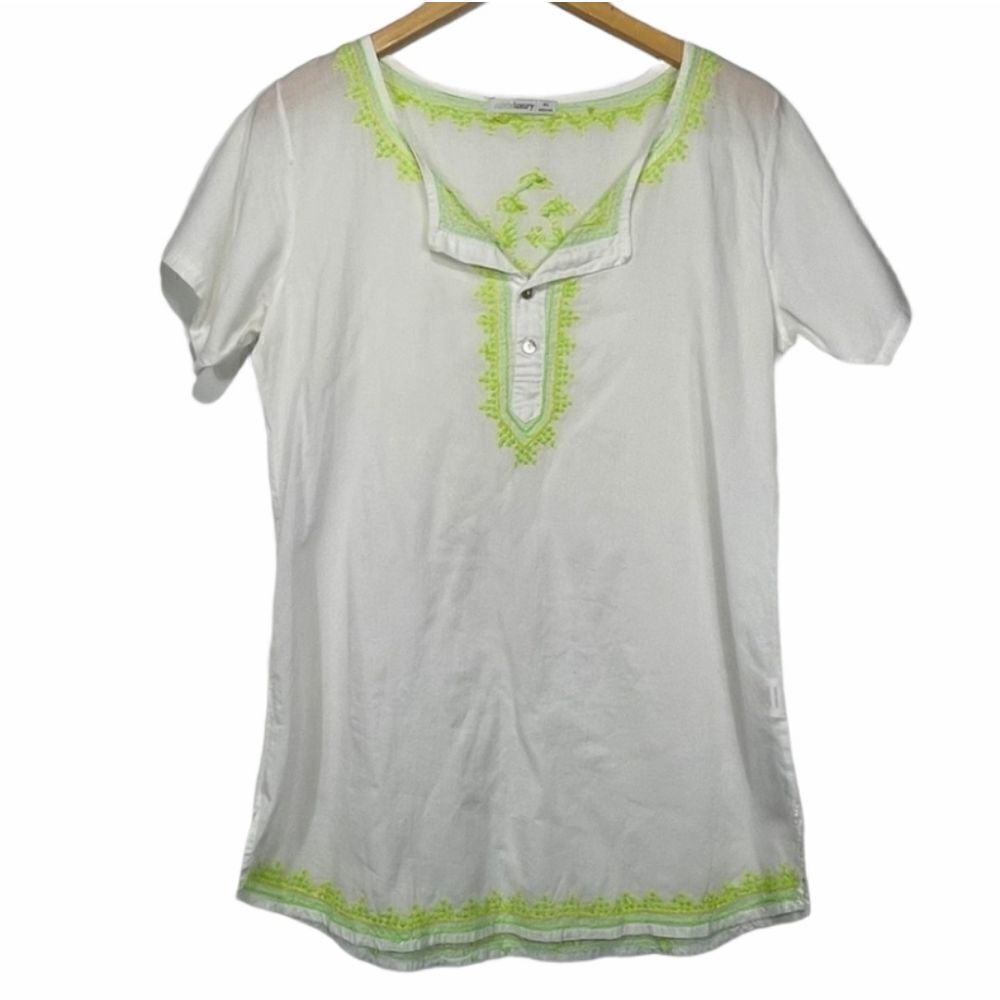 Subtle Luxury White and Green Boyfriend Shirt